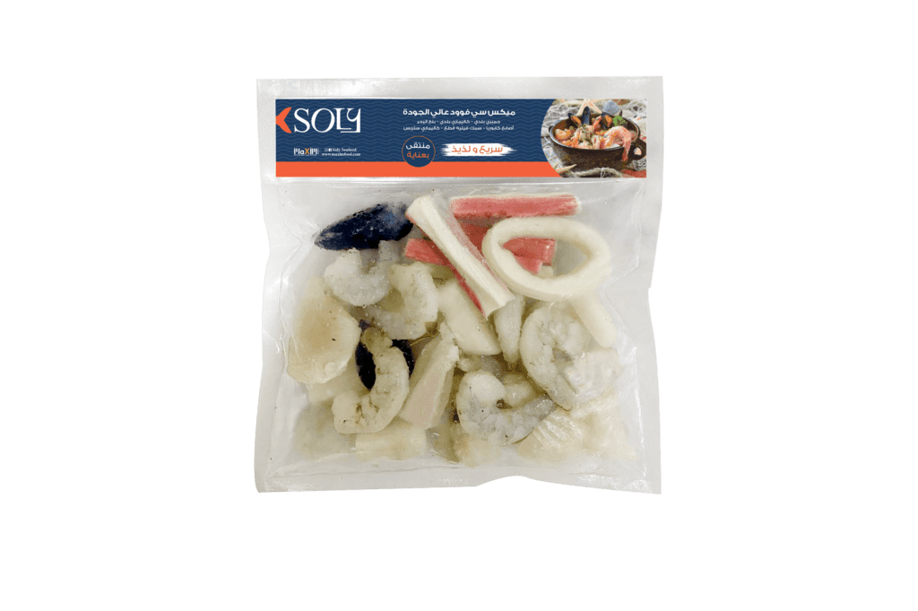 Mix seafood: Shrimps, Mussels, Calamari, fish fillet and Surimi crab legs fusion